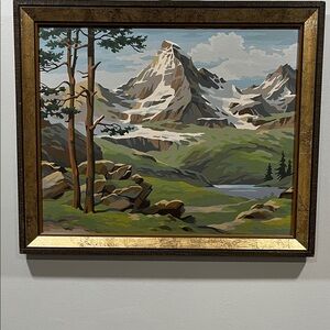 Vintage Paint-by-Number Mountain Landscape (Framed)